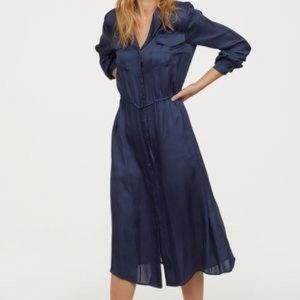New, navy H&M Button-down, Long Sleeved Midi Dress Size 2 (US)